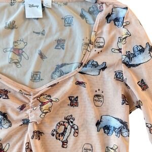 Disney Winnie the Pooh Mesh Long Sleeve Top Juniors XL Sheer Layering Peach